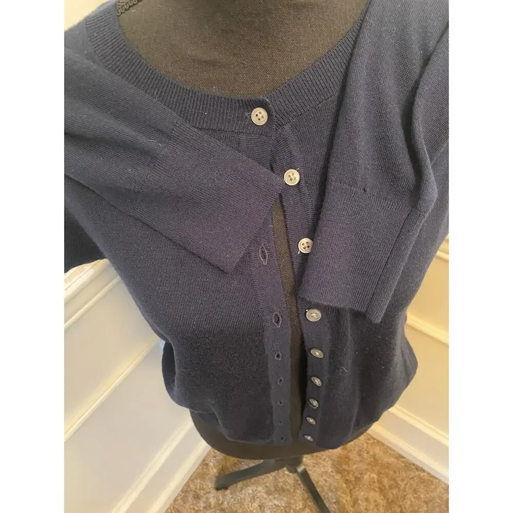 J. Crew Jackie Dark Navy Blue Button Front Cardigan Sweater Merino Wool Knit